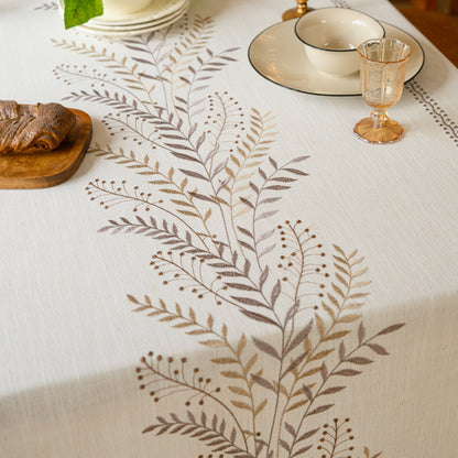 Polyester Gray Wheat Ear Embroidery Tablecloth with Tassels